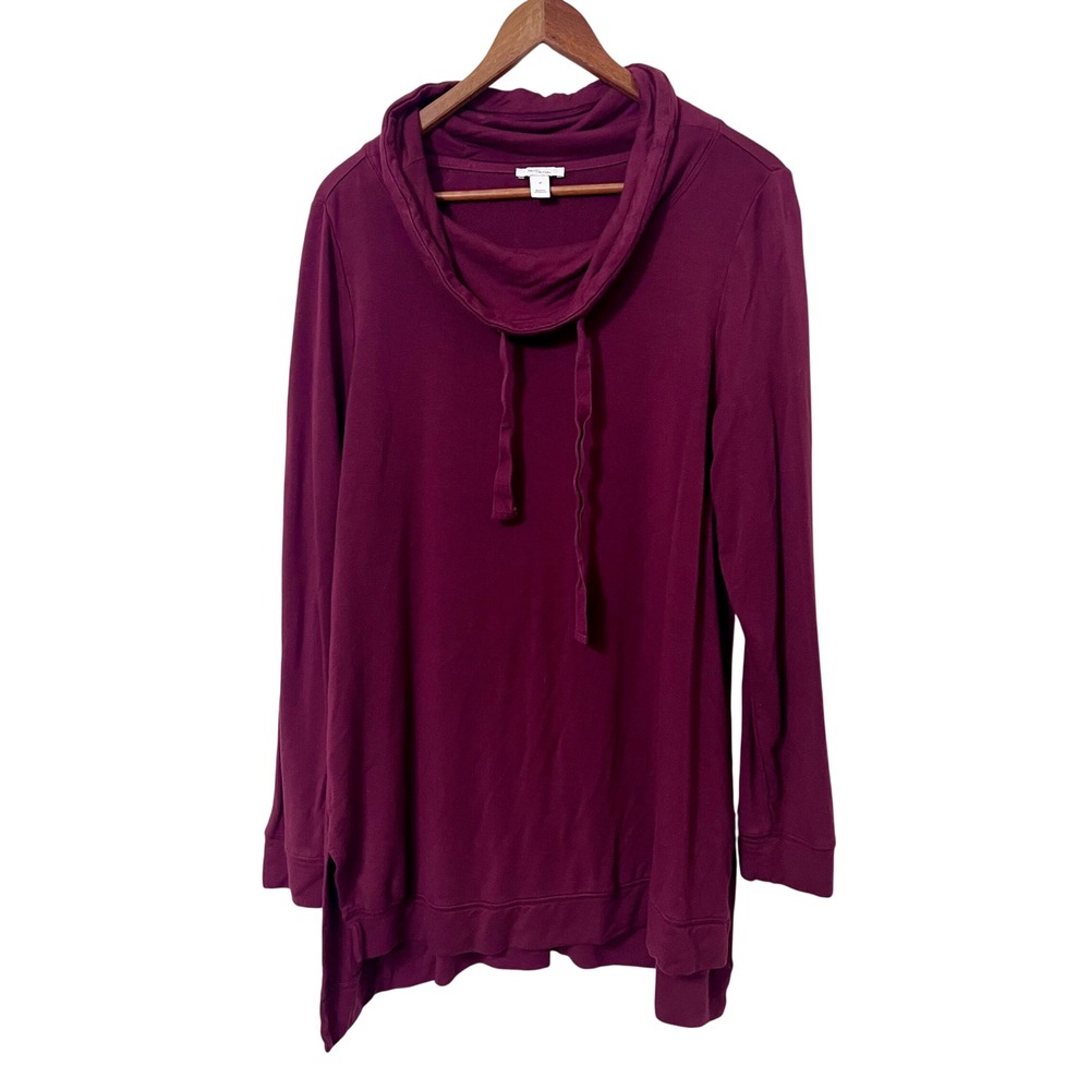 Daily Ritual Womens Burgundy Cowl Neck Long Sleeve Tunic Top Size XL